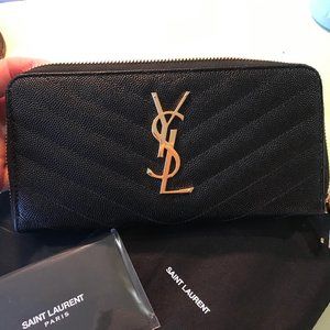 Saint Laurent Monogram Leather Zip-Around Wallet